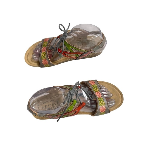 Spring Step L'Artiste 38 (7.5- 8 )Loma Lace Up Cork Wedge Sandals - Picture 6 of 14